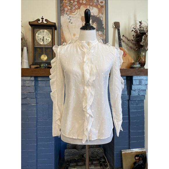 LEWIT Size S 100% Silk Button Down Embroidery Long Sleeve Top Shirt Nordstrom - Picture 1 of 15